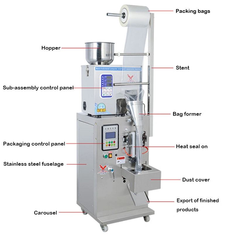 Emballage automatique graines de thé café grains de poudre, thé parfumé matériel électronique composants pastilles en plastique formation de poudre machine d'emballage d'étanchéité de limatage