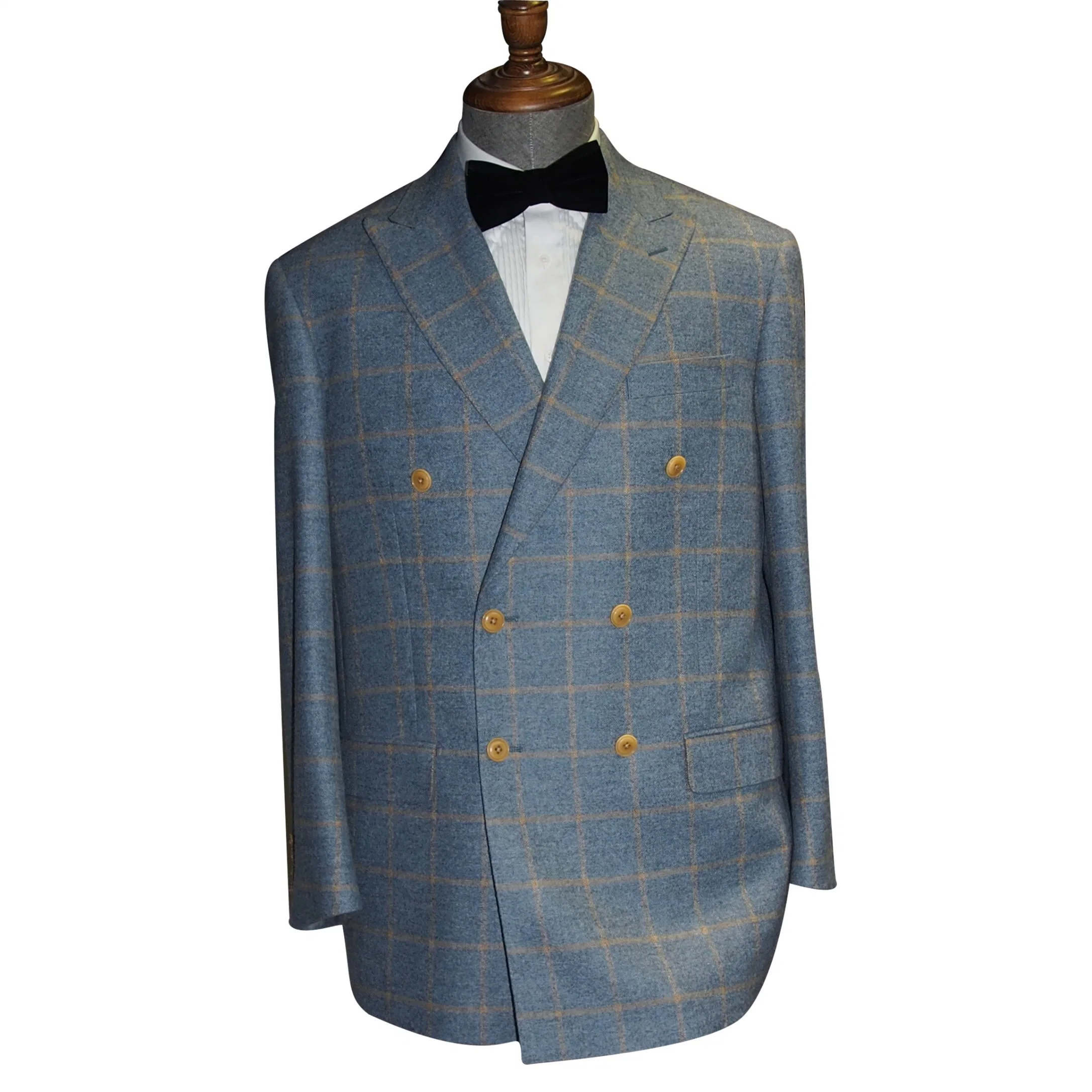 Tailor Made Plaid Blue Portly Jacket 100% Wool Woven Men Suit