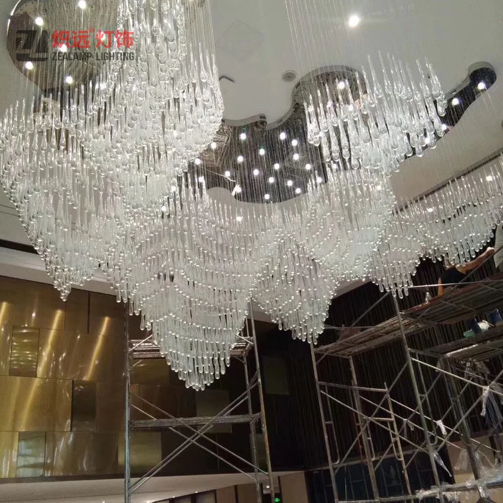 Современное стекло Drop Chandelier большое внутреннее освещение для мест в зале Области