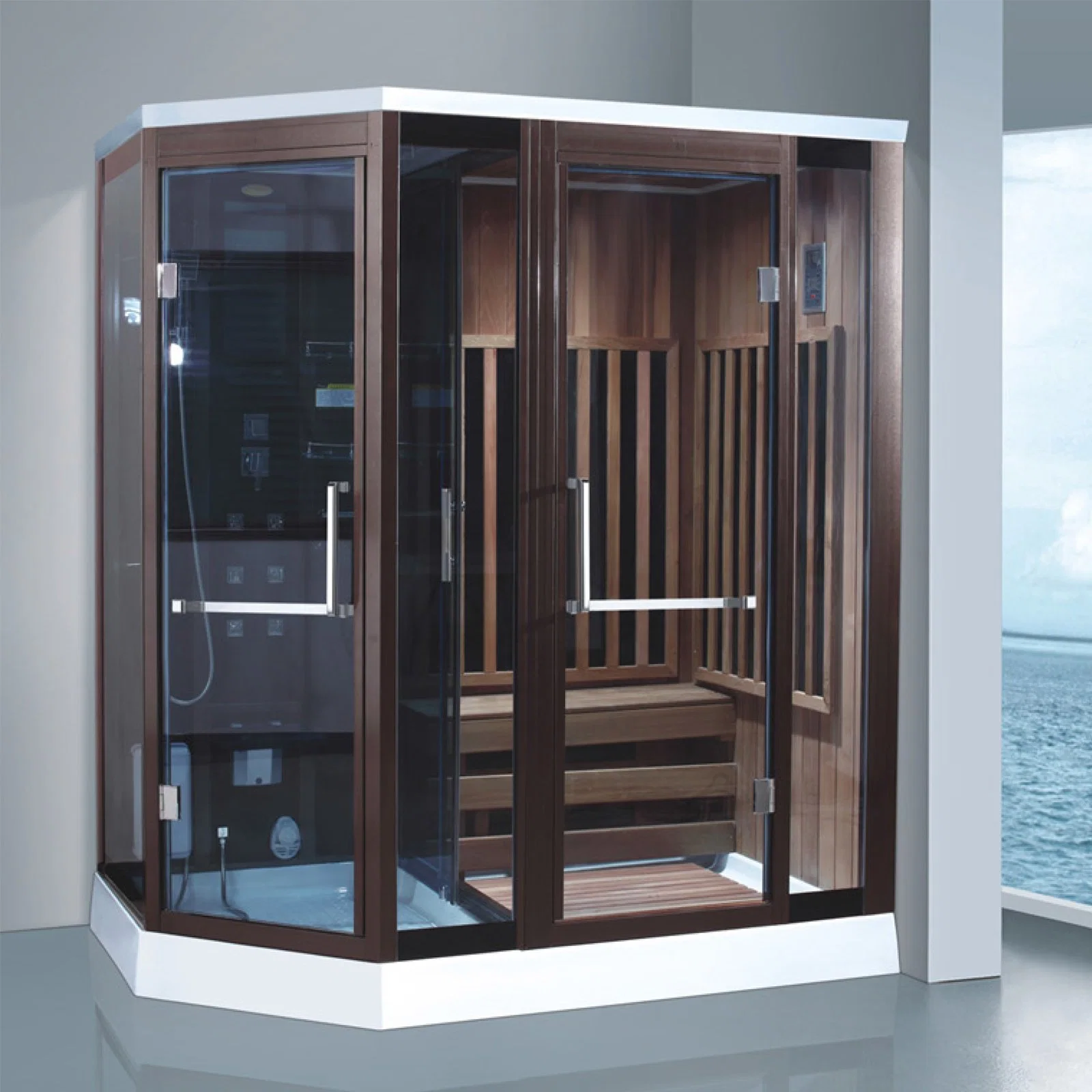 Modern Infrared Wood Best Price Wet Steam Dry Sauna House with Shower Room