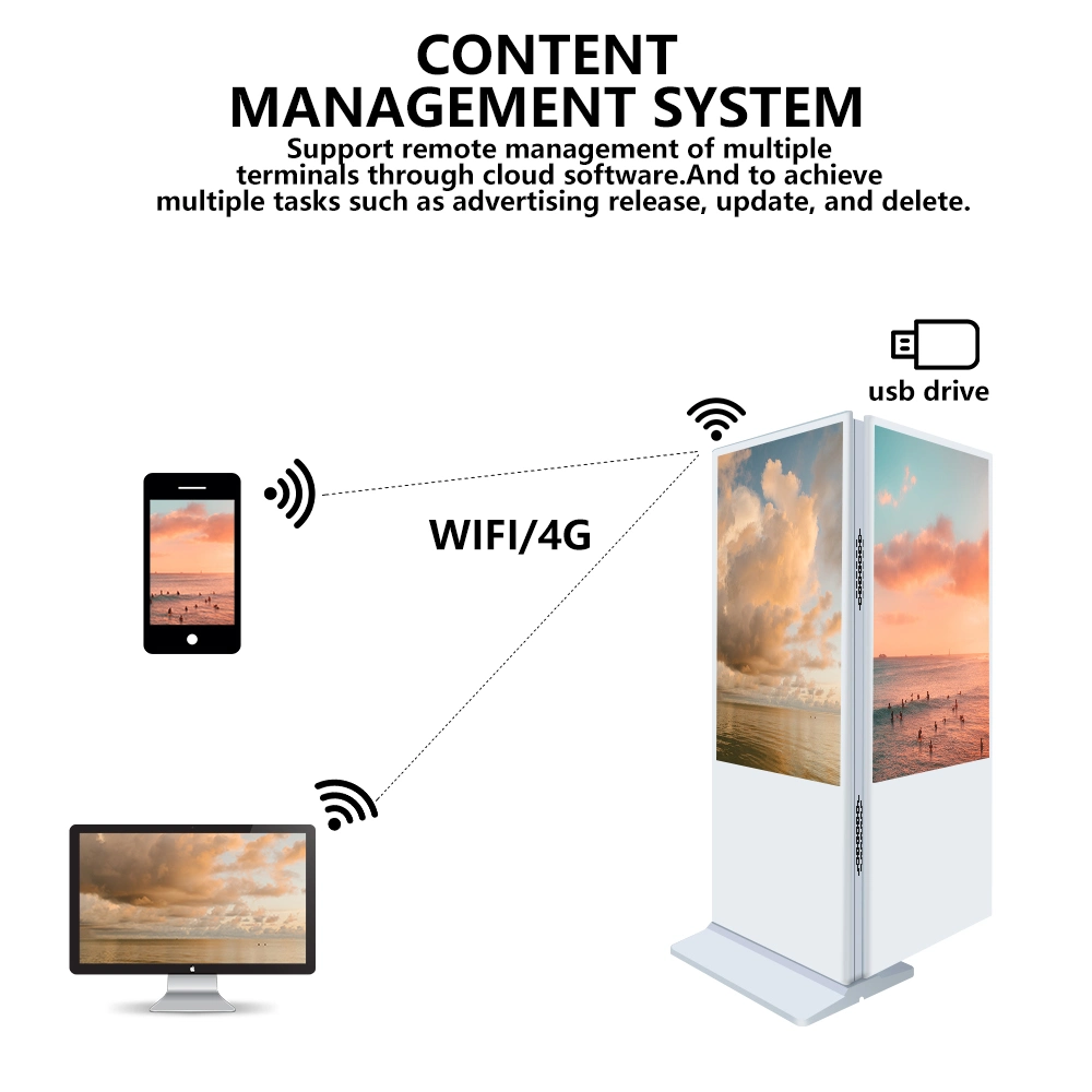 Factory Custom 55 Inch Hot Sale Double Sides LCD Digital Signage High quality/High cost performance  Ultra-Thin Floor Standing Stand LCD Display