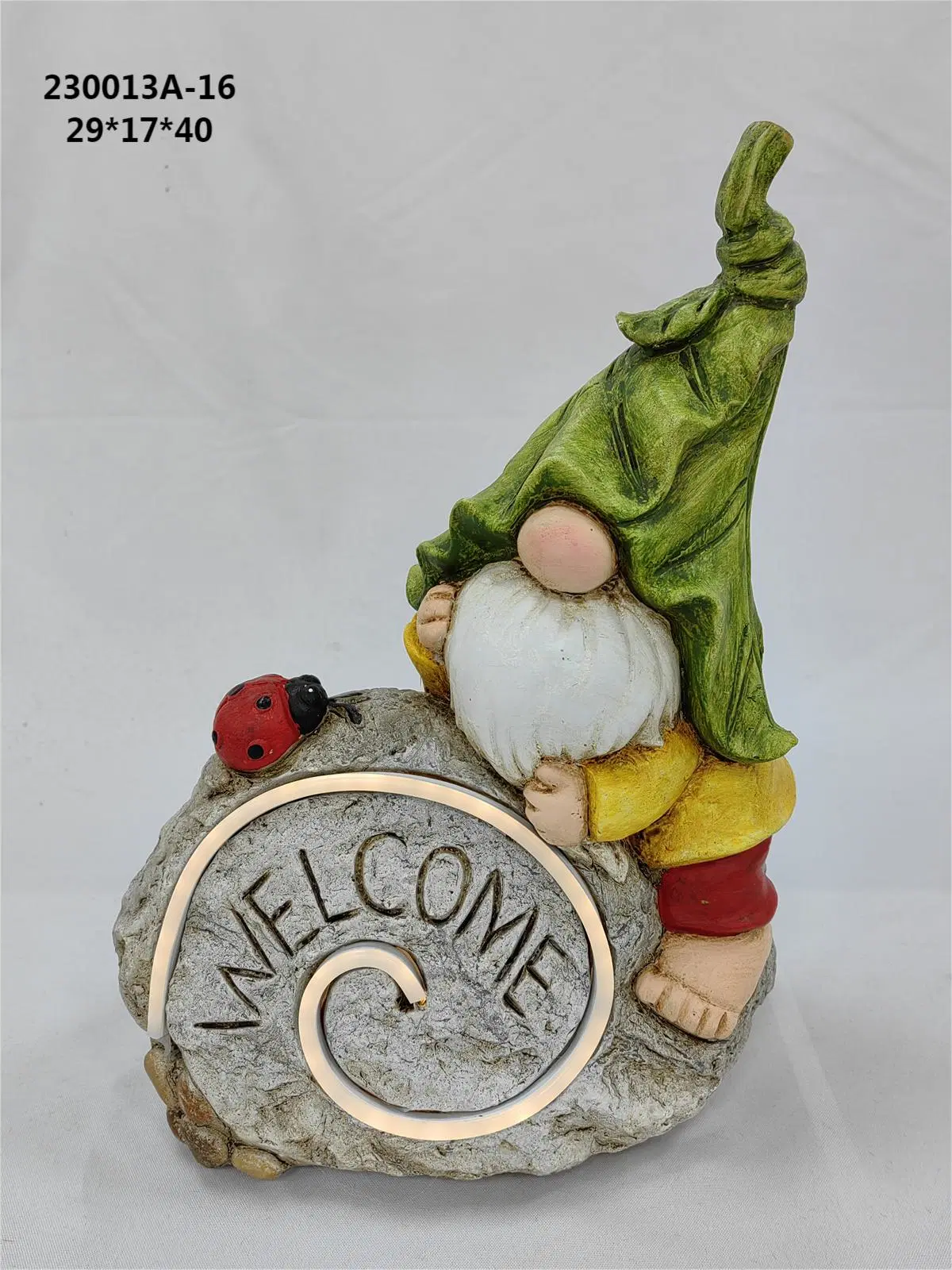 Gnome Sitting on Mushroom and Wood with Welcome Sign and Solar Warm White LED Light Stripe for Garden Decoration