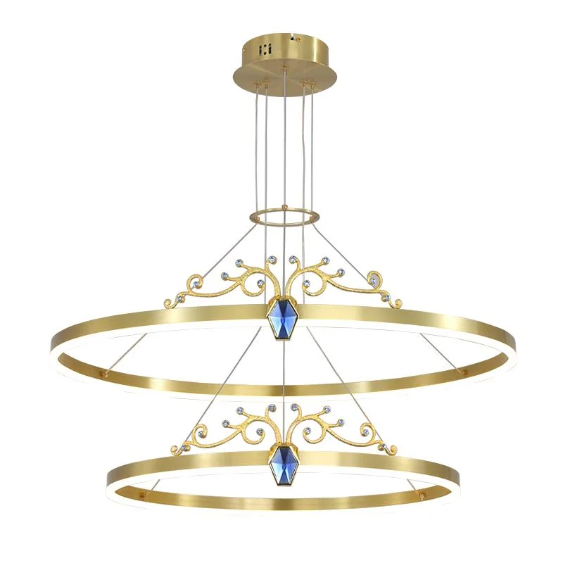 2022 simples suspenso forro decorativo luzes pendentes anéis circulares acrílico Candeeiro LED dourado e moderno