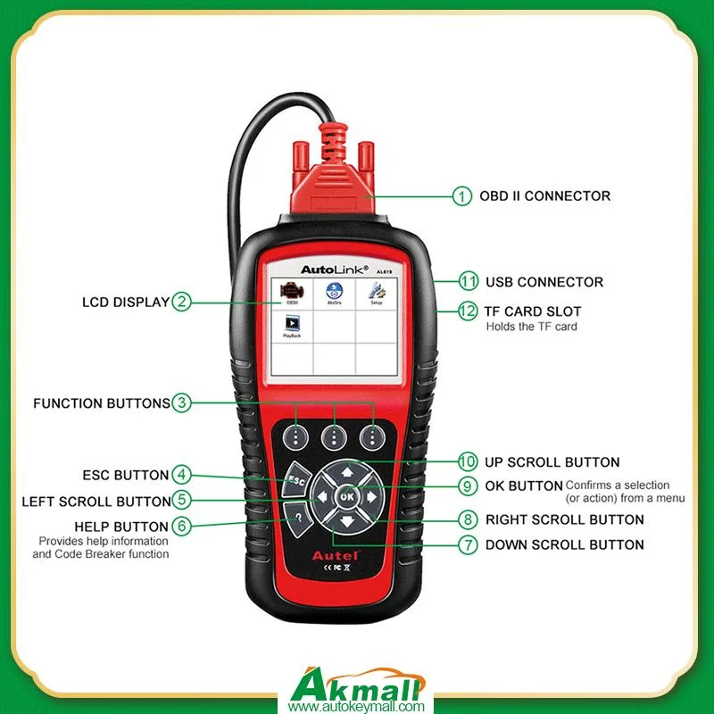 Autel Autolink Al619 Full Scanner OBD2 Lector de código de la herramienta de diagnóstico de la luz del motor de auto actualización gratuita