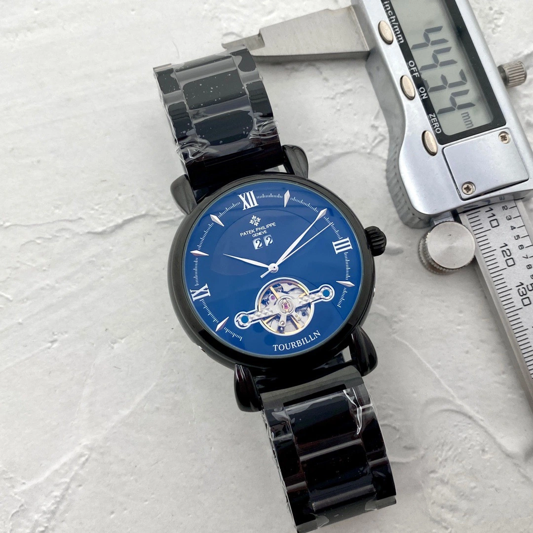 Reloj automático de metal con dial azul y blanco personalizado