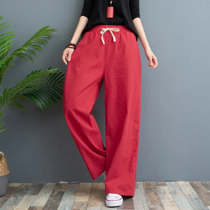 Fashion Garment Ladies Bottom Women Trousers Loose Linen Wide Leg Casual Pants