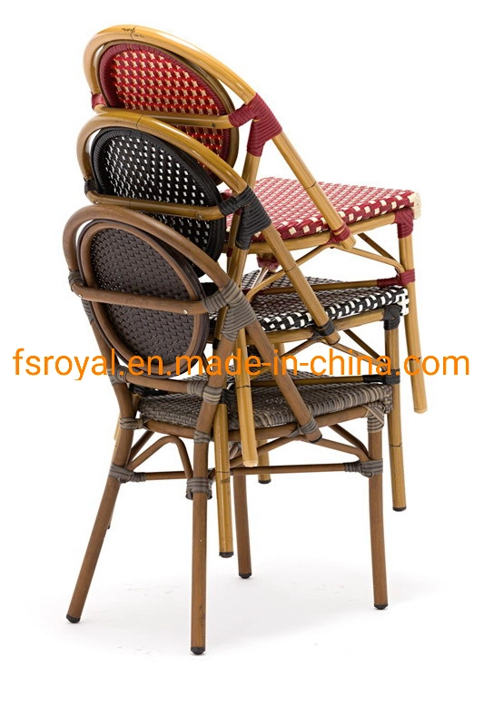 Patio Leisure Stackable Chair Coffee Shop Metal Frame PE Rattan Aluminium Wicker Outdoor Dining Set Garden Furniture