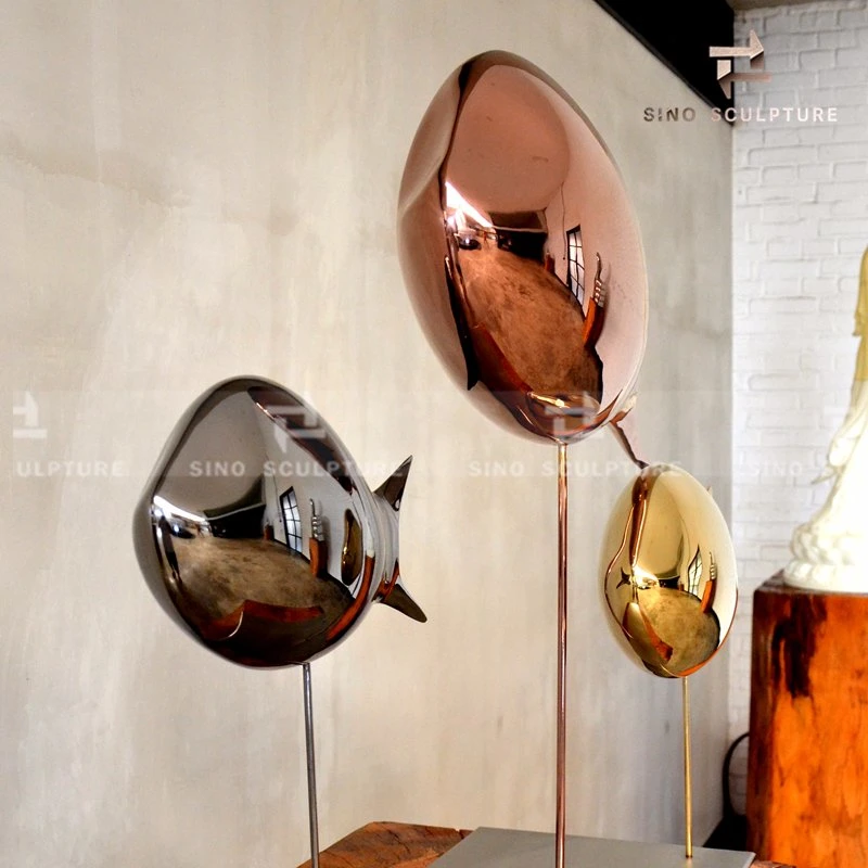 Fish Shape Stainless Steel Sculpture Surface Electroplate Effects as Home Decoration