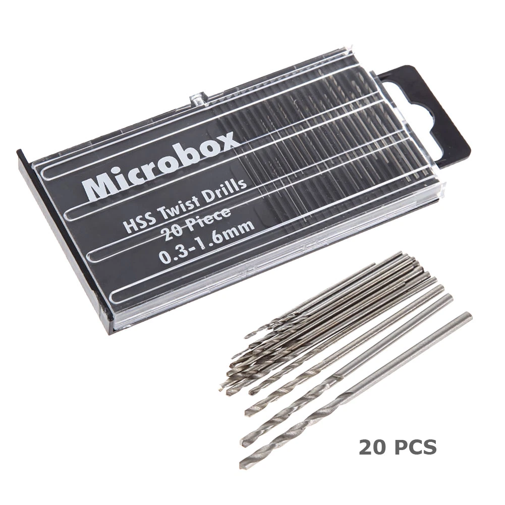 20 PCS Mini HSS Twist Drill Set 0.3mm-1.6mm Model Crafts with Case Repair Tool Miniature Twist Drill