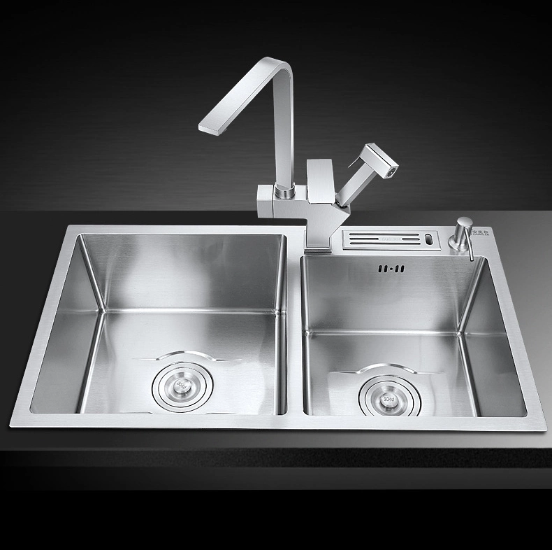 Silver Brushed Stainless Steel 75*41/78*43/80*45 Kitchen Sink with Double Bowl