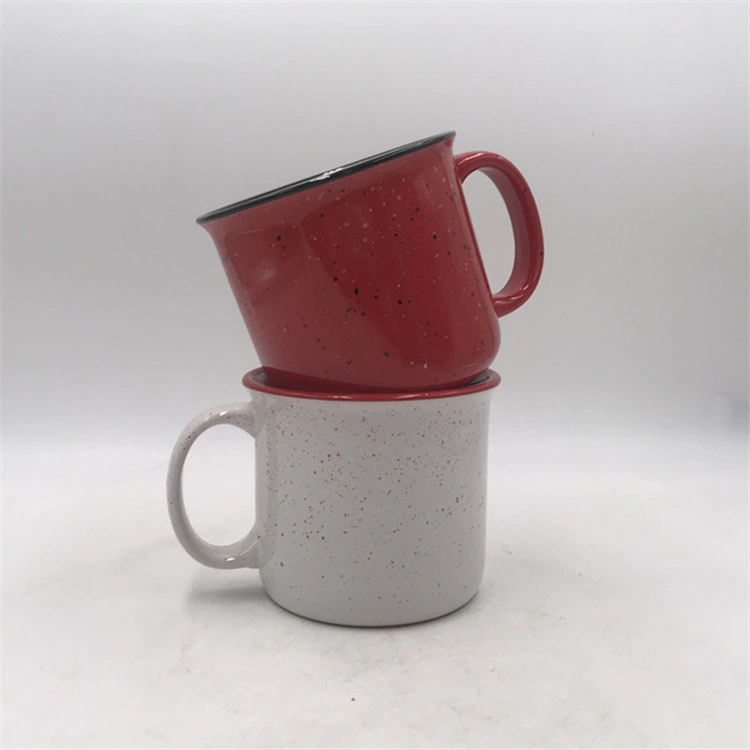 Factory Direct Sales Export North America 14oz Imitation Enamel Vintage Ceramic Cup Custom Logo Star DOT Color Gift Advertising Mug Pottery