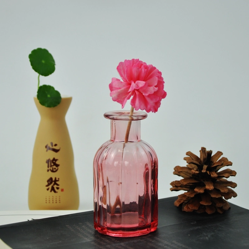 Red Aromatherapy Glass Bottle of Round with Stripe for Decoration