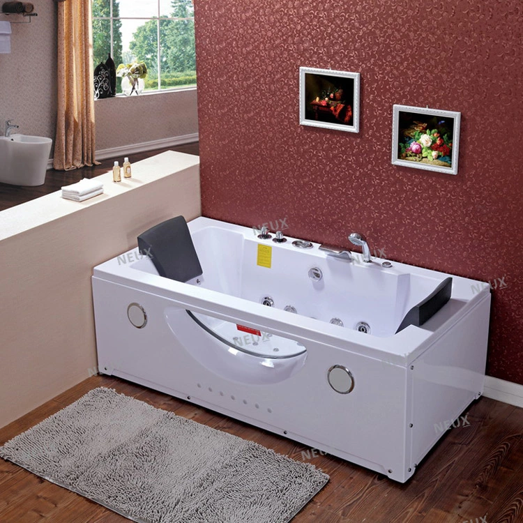 Popular Rectangle Acrylic Hydro Massage Whirlpool Bathtub with Pillow (TLP-659 Pneumatic Control)
