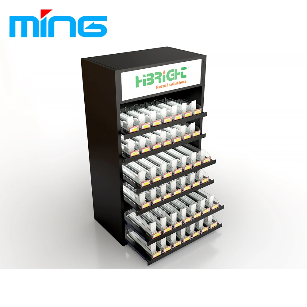 Supermarket Store Floor Display Cigarette Shelf with Lights