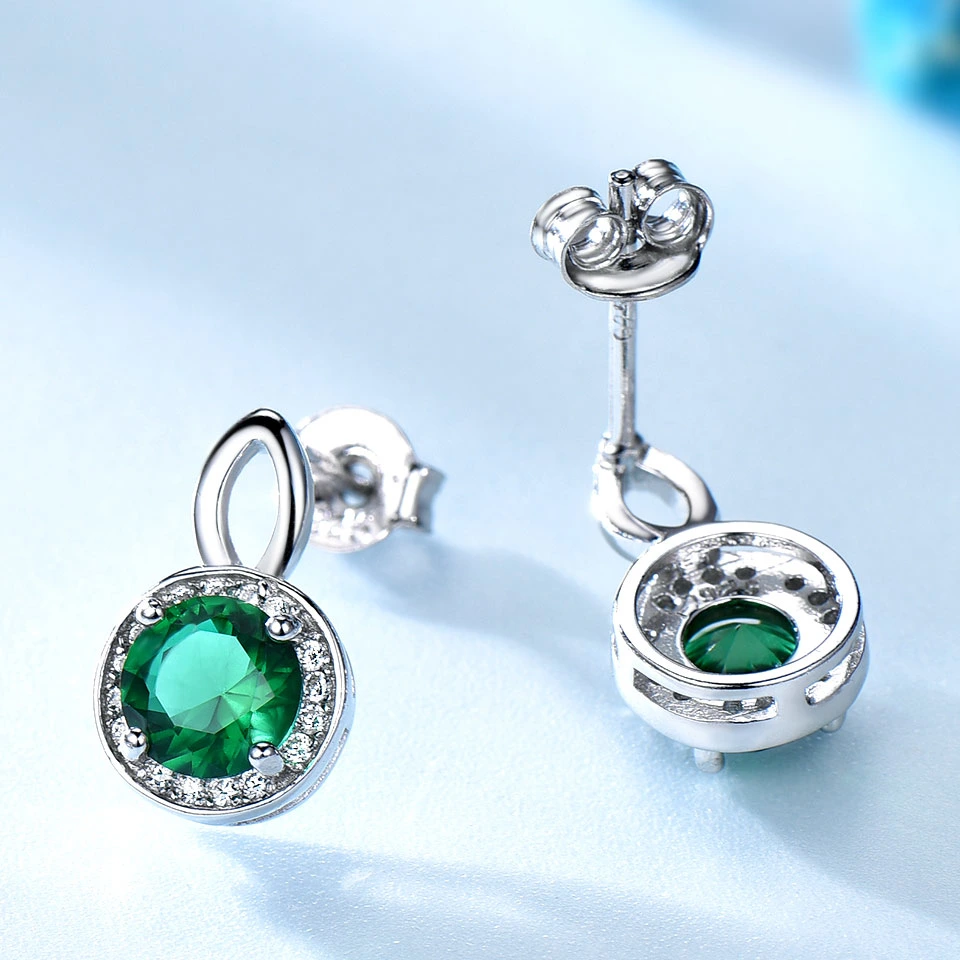 La princesa Esmeralda Stud Earrings para las mujeres 925 Piedras Preciosas Plata Esterlina Joyas de acoplamiento