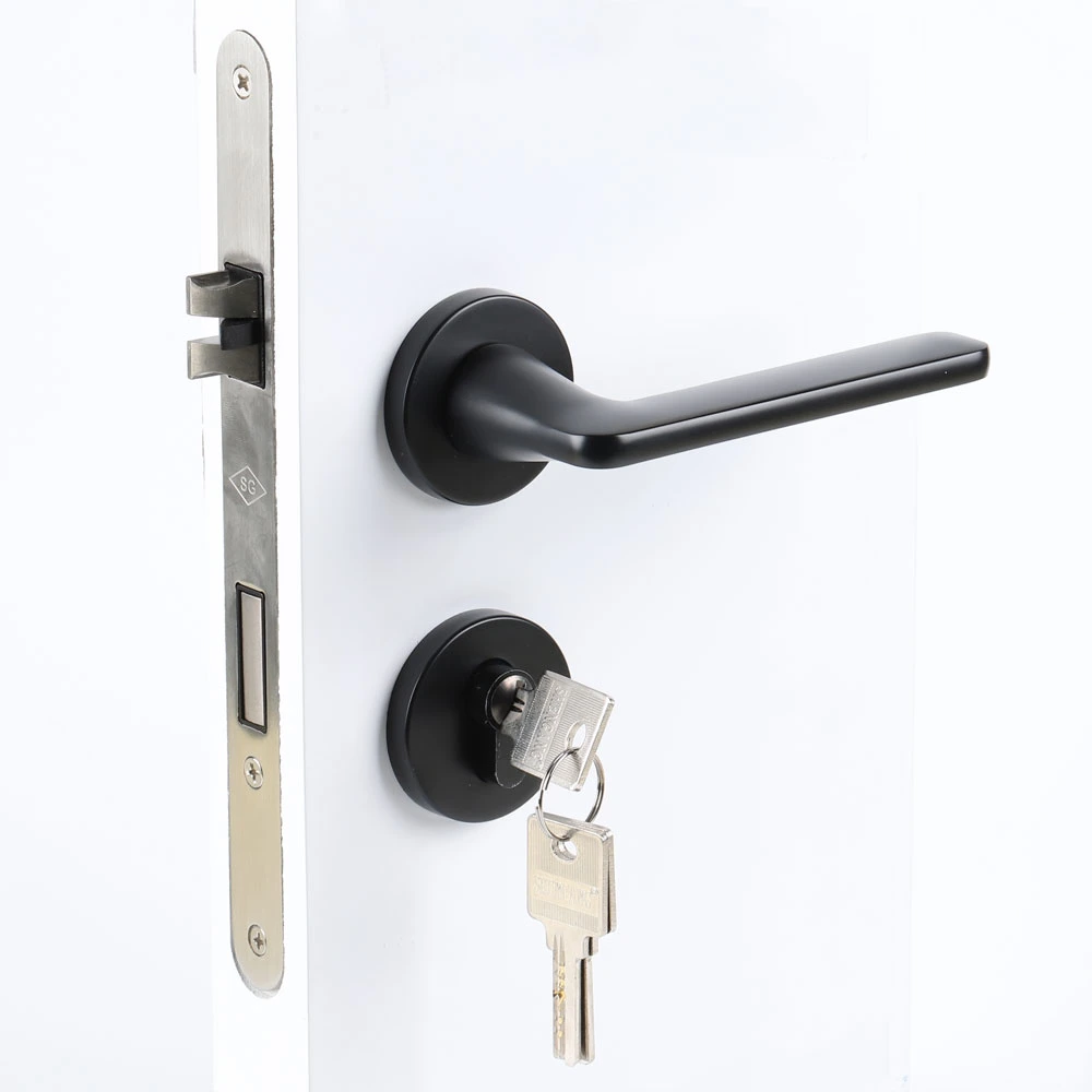 Black Door Knob Round Lever Round Aluminum Door Handle