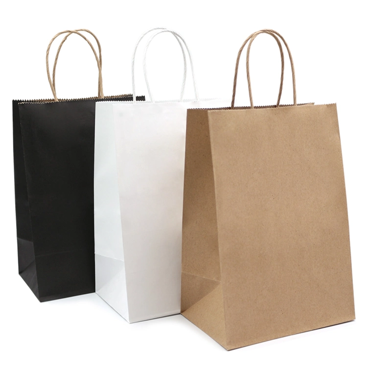 Kraft Bolsa de papel ropa personalizada Compras Bolsa de regalo Catering Embalaje para llevar impresión de logotipos de bolsas de papel