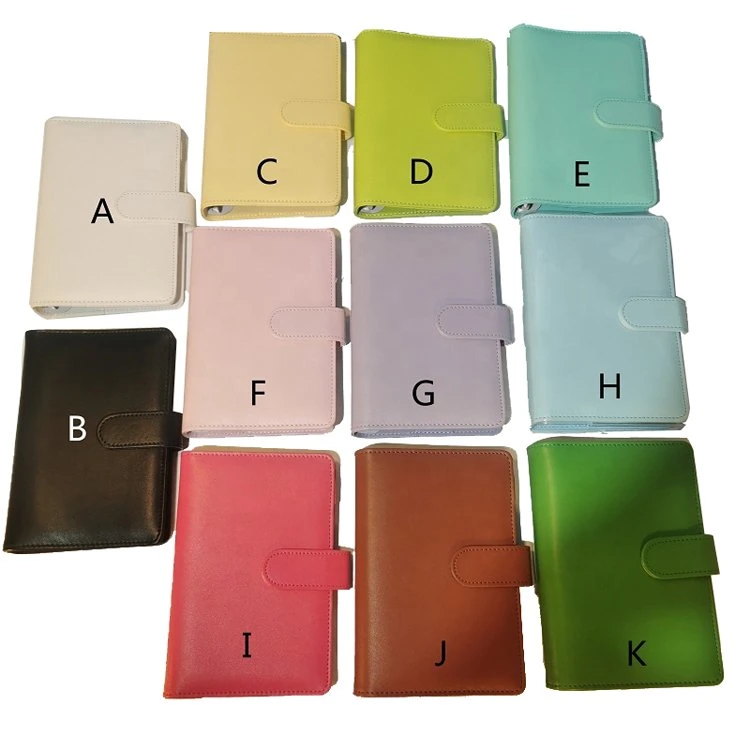 Cuaderno de venta al por mayor anillos de 6 Empresa espiral Planner Agenda de Trabajo Presupuesto Binder Macaron de color caramelo cubierta de cuero de PU5 A6 UN Binder