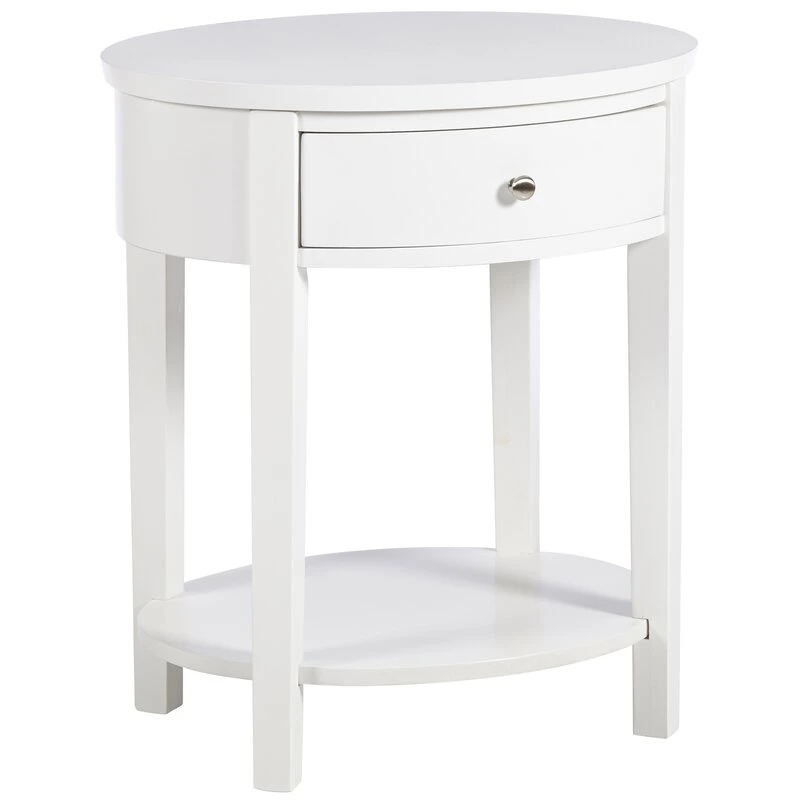 Mirrored Furniture White Painting Bedside Table Wooden Round Top Nightstand End Table Bedroom Furniture with 1 Drawer