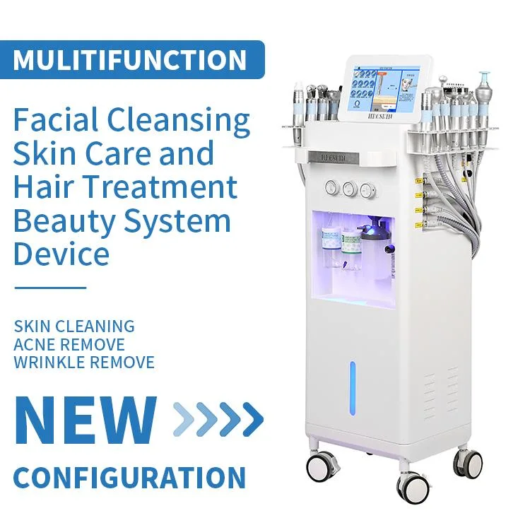 Huanshi Most Advanced 14 in 1 Dermabrasion Machine Multifunctional Hydra Aqua Peel Facial Machine with Cover LED Light