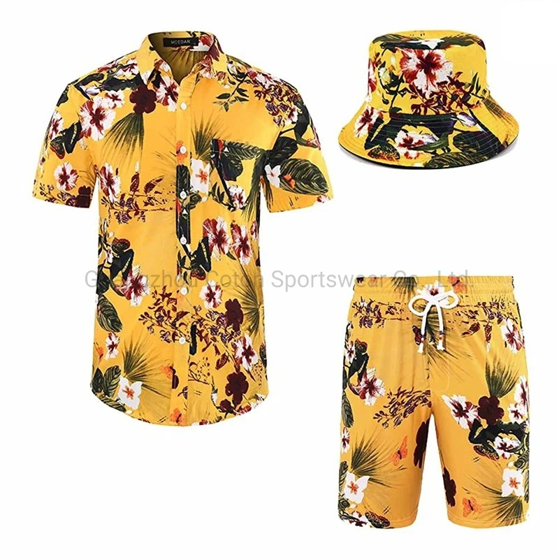 Men Hawaiian Geometric Flower HD Printed Wholesale/Supplier Hawaii Shirts for Beach