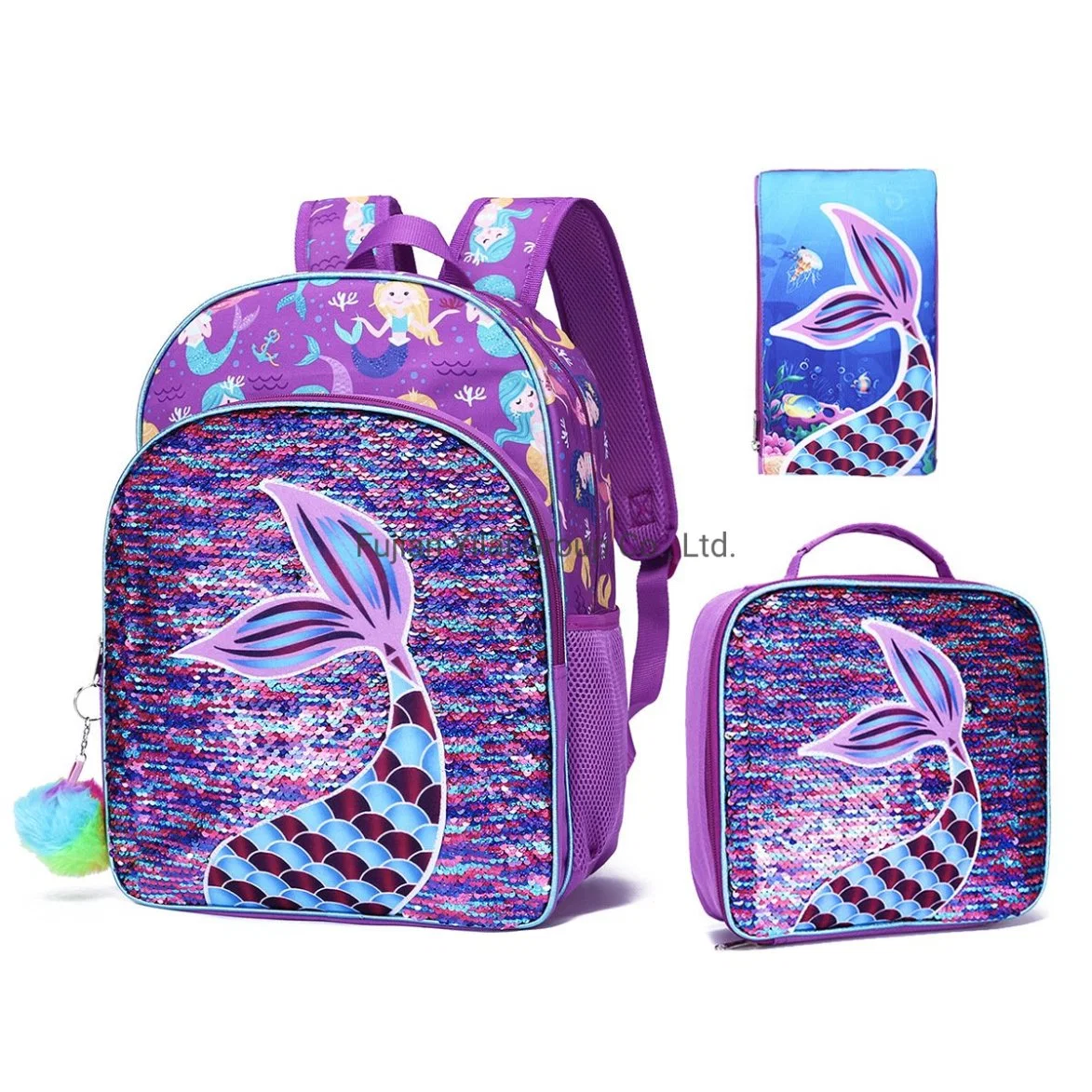 Customize Fancy New School Backpack 5-Piece Set Shoulder Bag Purse Lunch Bag for Girls