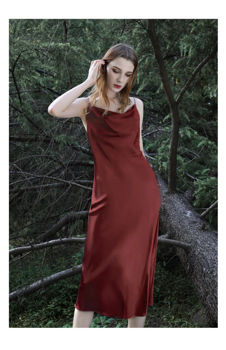 Summer Dresses Real Silk Night Satin Evening Dresses Girl Slip Silk Dress