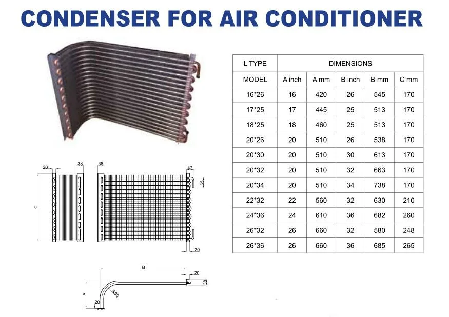 Pièces de réfrigération à condenseur en cuivre pour congélateur, réfrigérateur, machine à glace