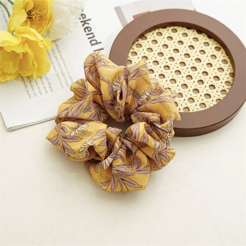 Korean New Style Fashion Girls Print Flower Big Scrunchies elegante Acessórios de cabelo para mulher com elástico de grandes dimensões