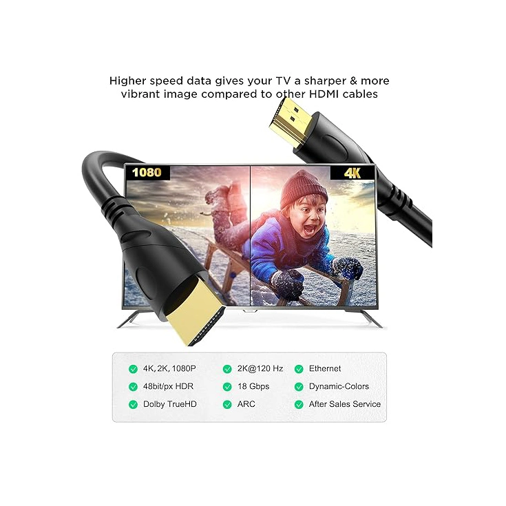 4K HDMI Cable 30FT (HDMI 2.0, 18Gbps) with Ultra High Speed Gold Plated Connectors Ethernet Audio Return, Video 4K