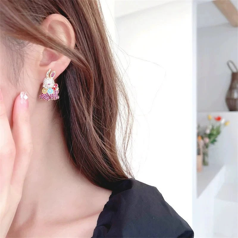 Hot Sale Rabbit & CZ Earrings Jewelry for Christmas Gift