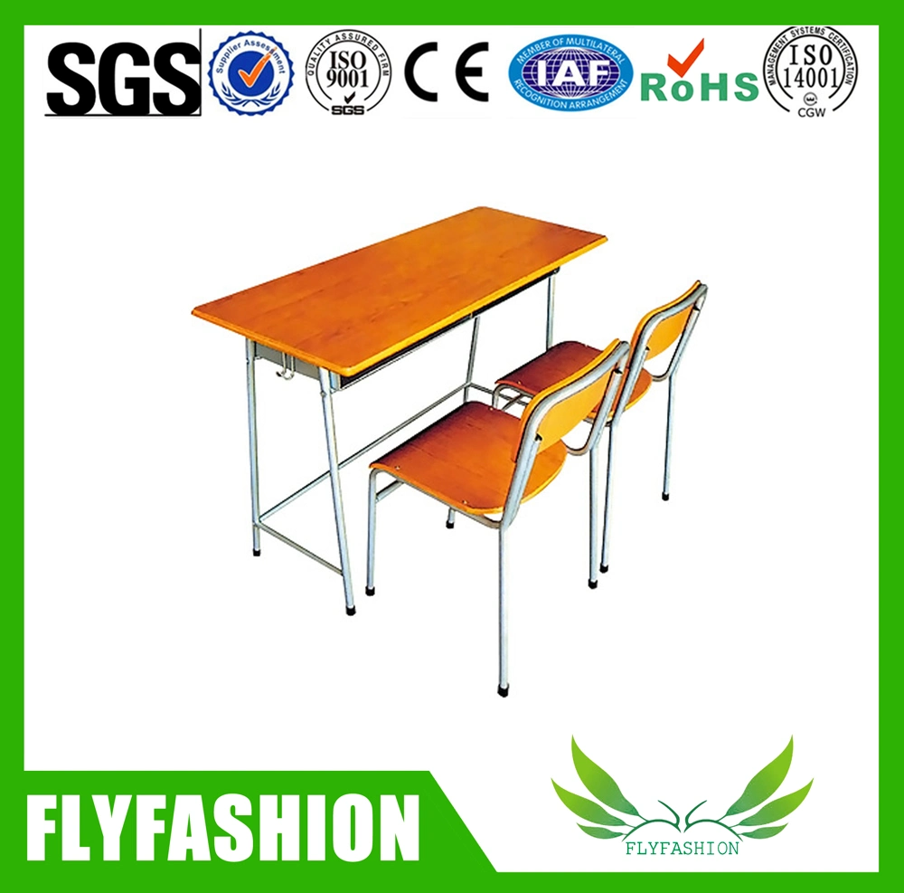 Durable Wood School Furniture Double Desk Set for Classroom (SF-02D)