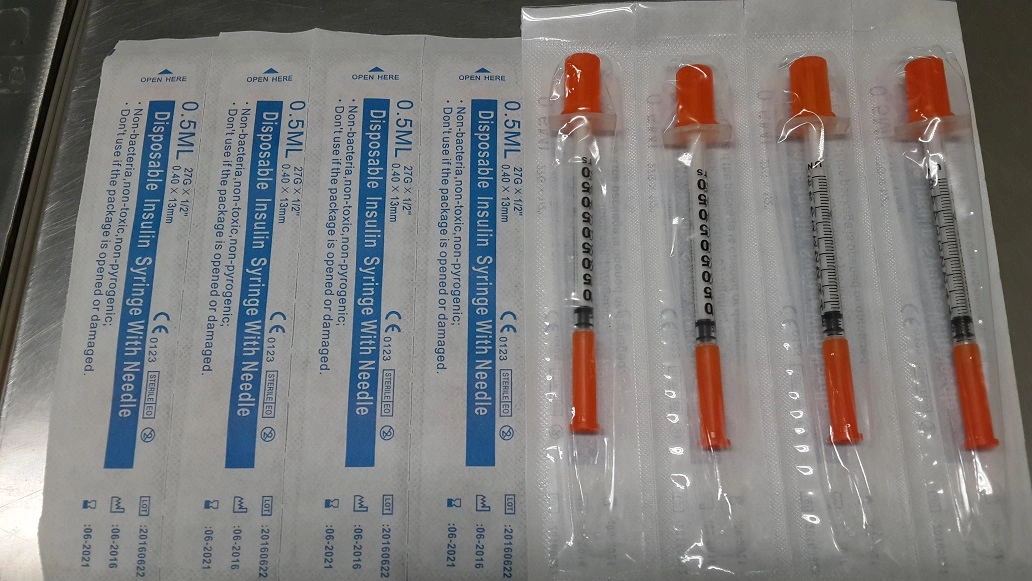 Disposable Medical Orange Cap 1ml Insulin Syringe with Fixed Needle