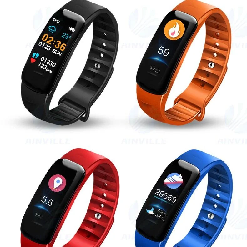 Bracelet intelligent de fitness C1plus avec fréquence cardiaque et tension artérielle, rappel d'appel, étanche, podomètre.