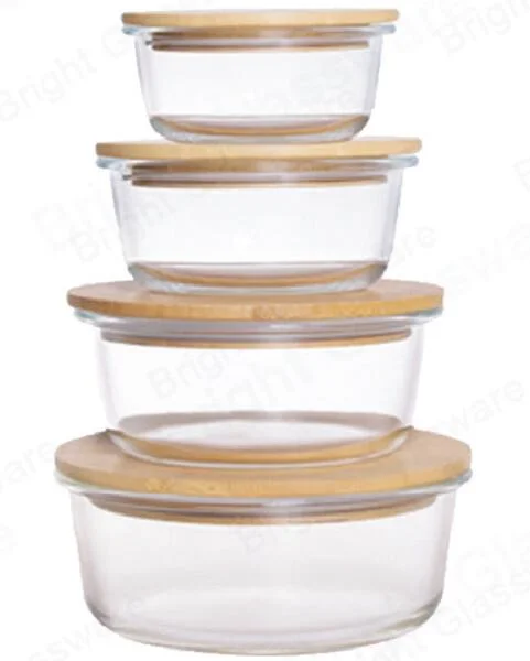 Eco-Friendly Glass Meal Microwave Oven Freeze Dishwasher Safe Glass Food Storage Containers with Bamboo Lid