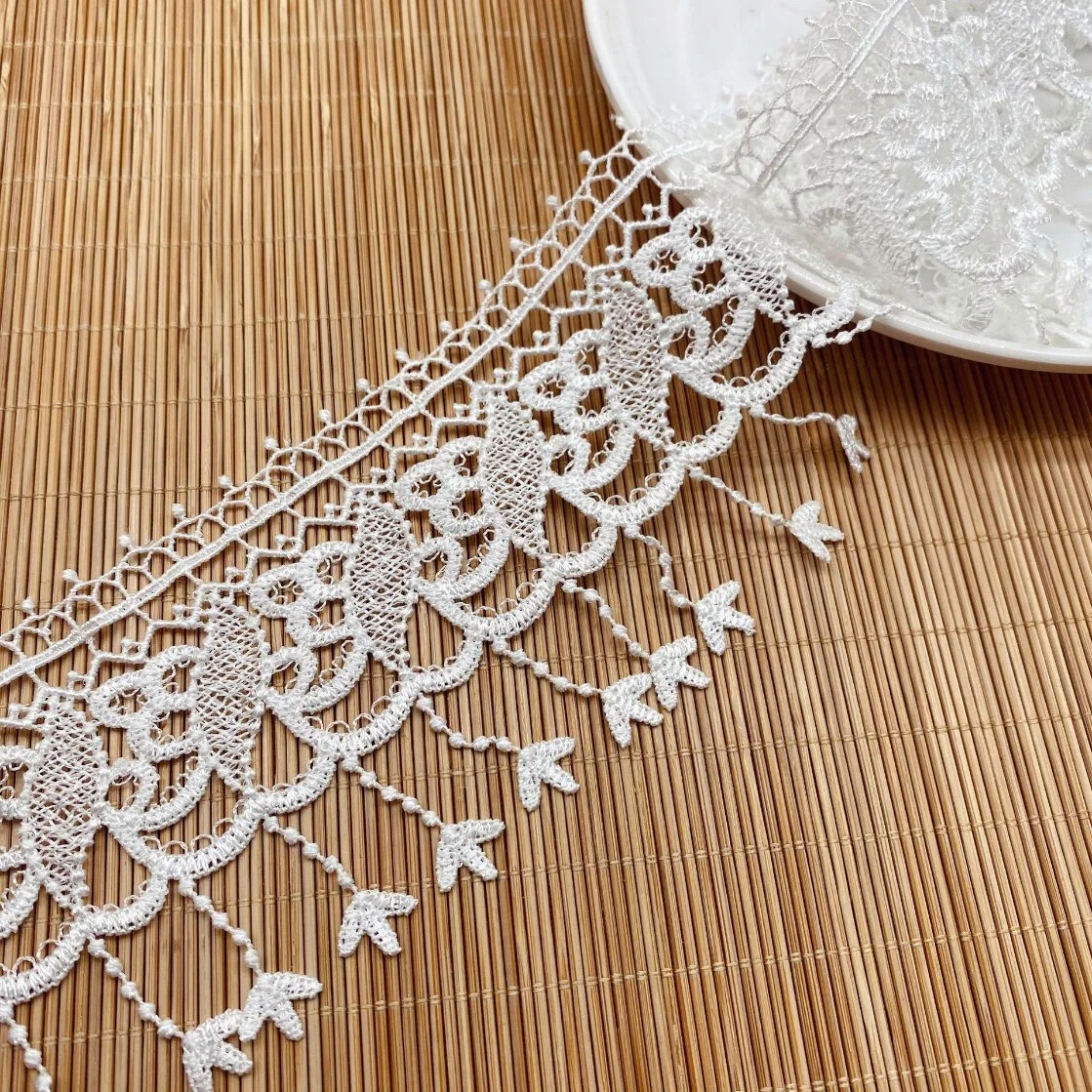 Factory Wholesale Black and White Leaves Fringe Wave Embroidered Wedding Accessories Embroidered Lace Fabric