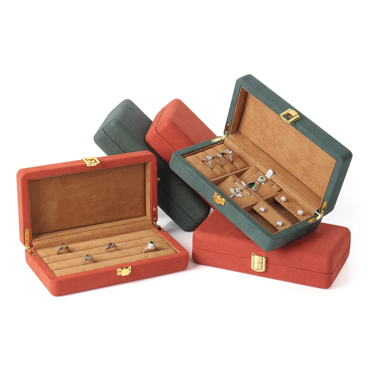 New Wooden Jewelry Set Display Box Ring Pendant Necklace Jewelry Packing Box Spot Jewelry Box Storage Box Metal Buckle Microfiber Jewelry Box 2 Colors Selection