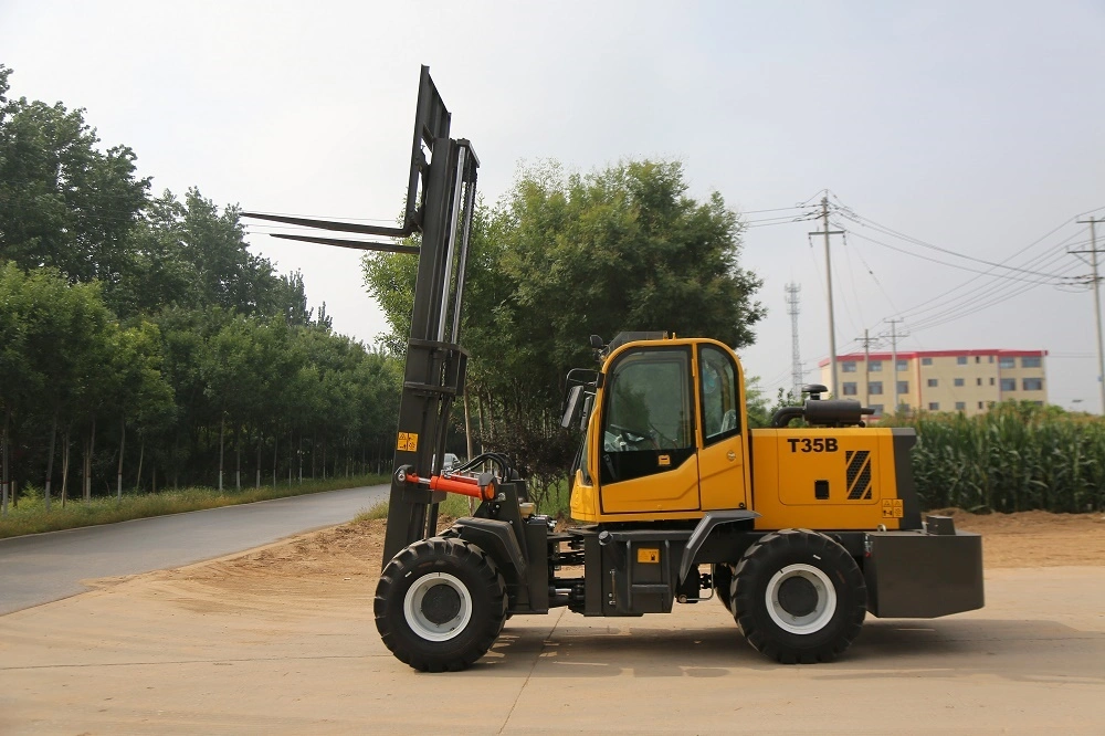 CE Approved China Hot Sale T35b 3 Ton All Terrain Diesel Forklift with Tipping Cabin for Sale