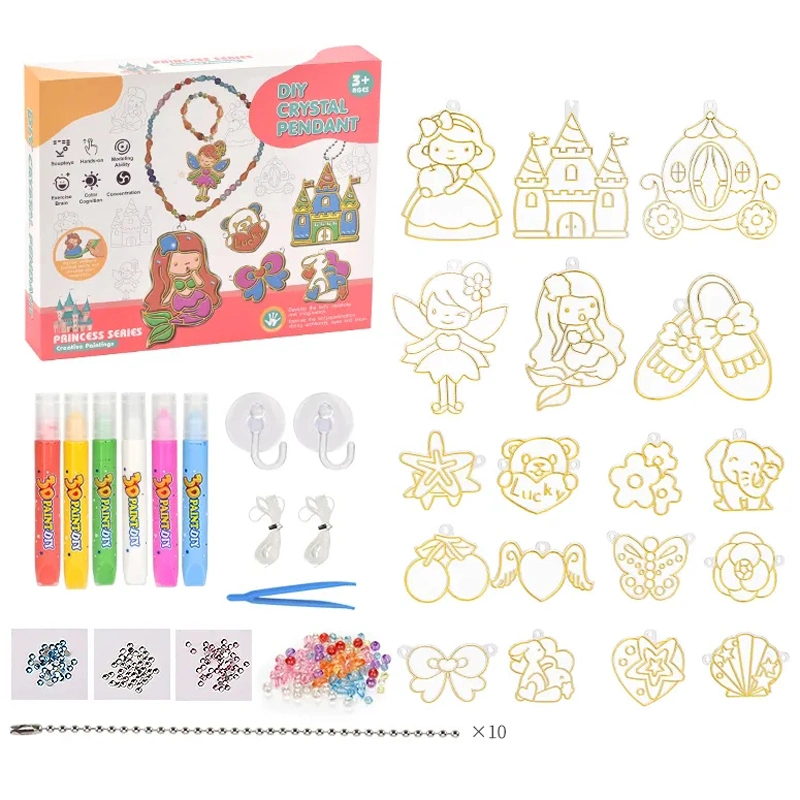 Children Intellectual Kids Funny Interesting Colorful DIY Jewelry Making Supplies Toys Three-Dimensional Glue Painting Princess Jewelry Set