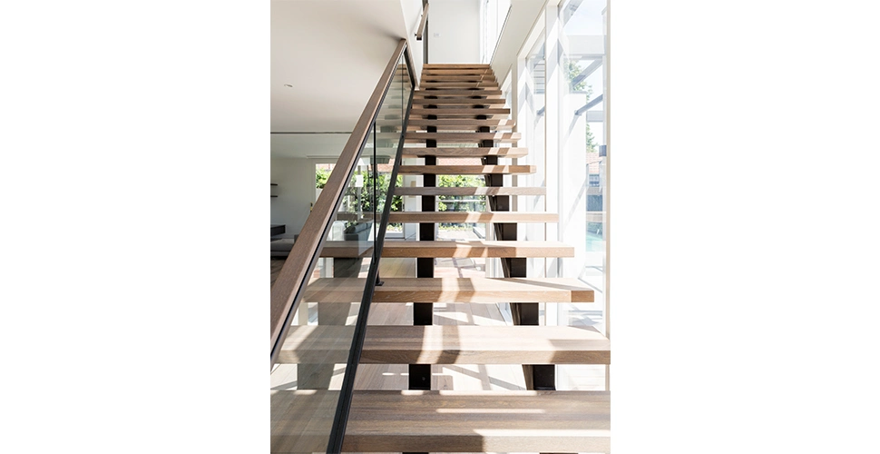 Moderne Gerade Schwimmende Treppe Holzprofil Stahlholz Treppe