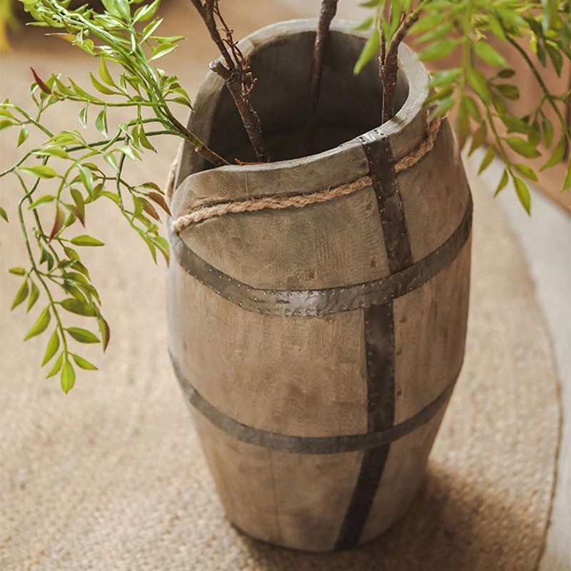 Vase en bois de fer avec raccord en bois de paulownia fait à la main pour les ornements de pots de fleurs.