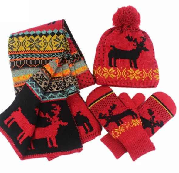 Acrylic Jacquard Knitted Winter OEM Wholesale/Supplier Warm Christmas Hat Scarf Glove Set