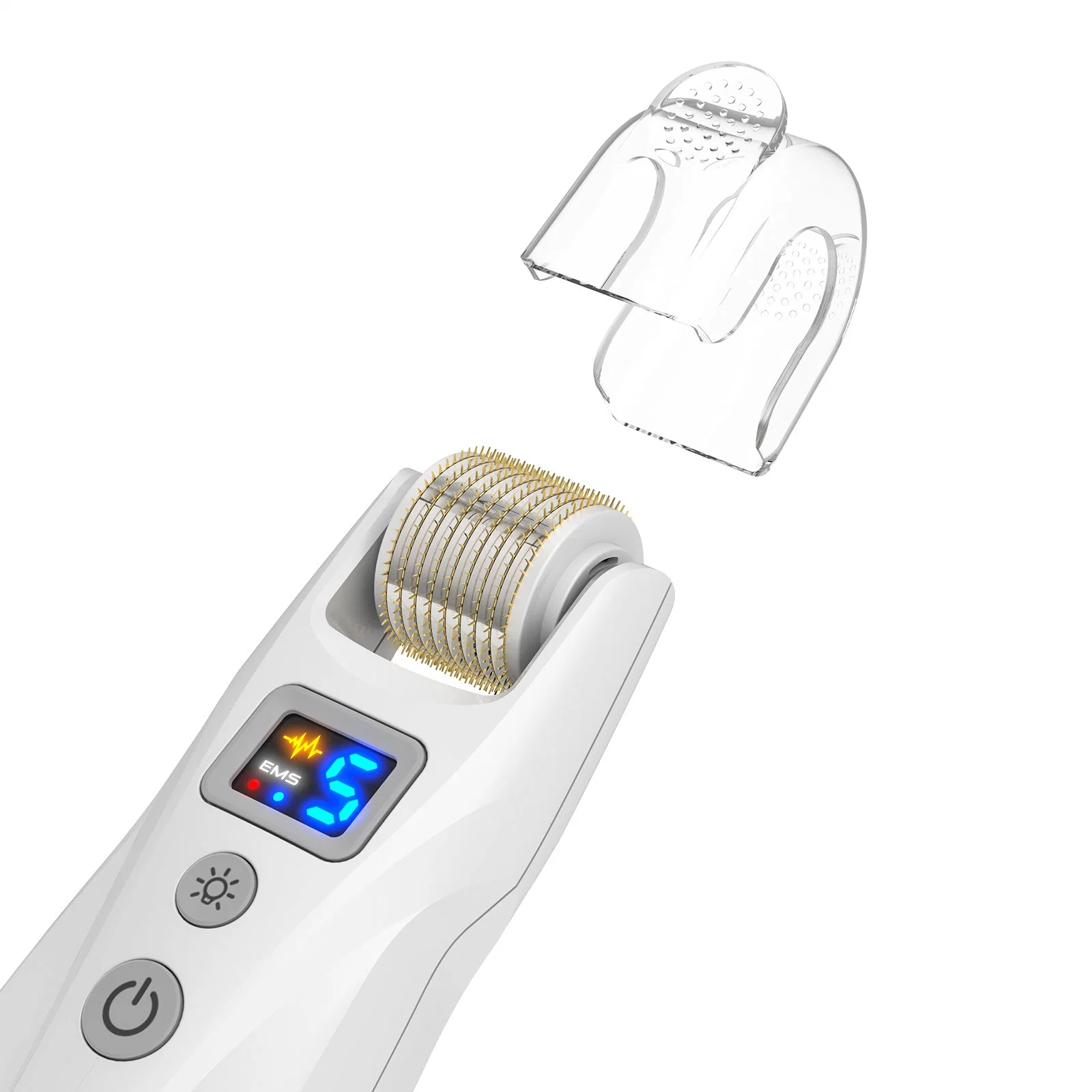 Hola cara de alta calidad 540PCS las agujas de titanio G5 Wireless Microneedling eléctrico EMS Derma Roller con LED Rojo Azul