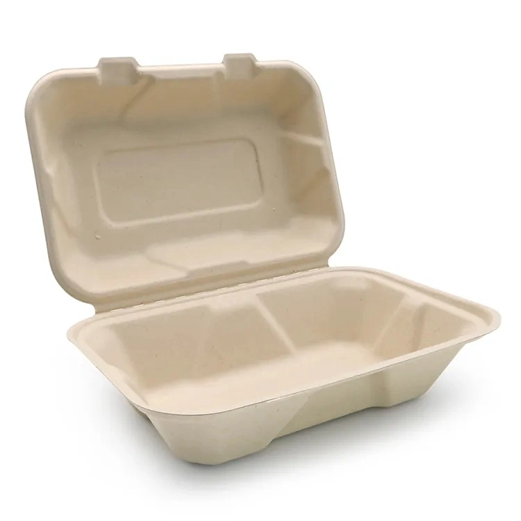 Eco-Friendly Food Packaging Bagasse Lunch Boxes 8&rsquor; Clamshell Container