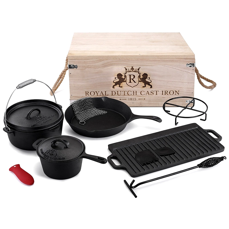 Conjunto de Camping com churrasco ao ar livre, forno holandês e ferro fundido pré-cortado Tripé