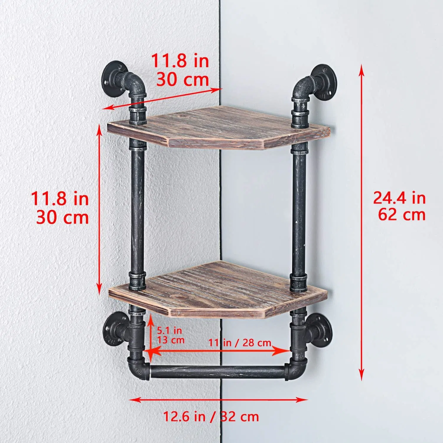 Accesorios de tubería de hierro maleable con madera para soportes de estante para el hogar Decoración de hierro fundido