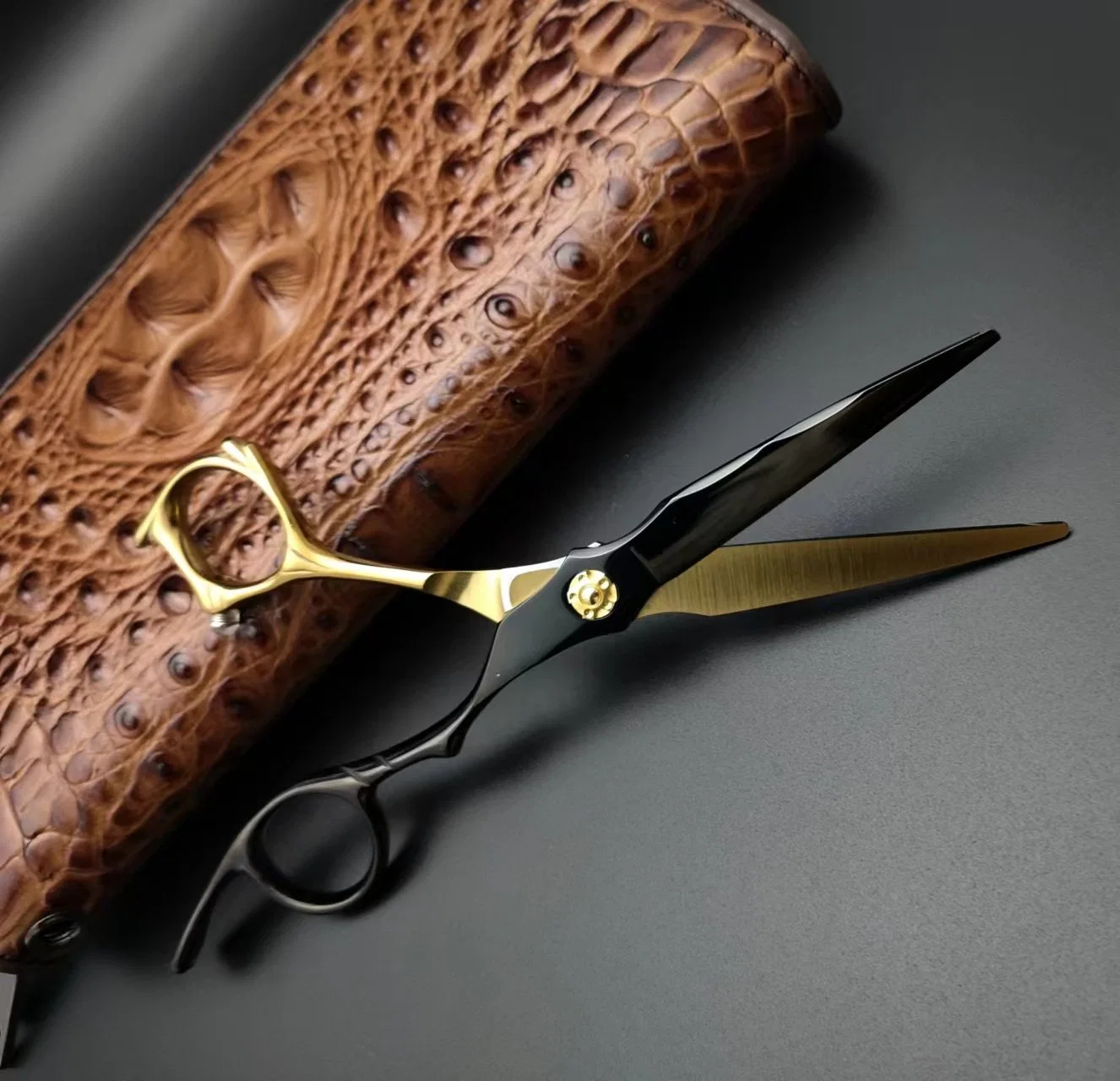 Flat Shear Electroplated Black Gold Hair Scissors