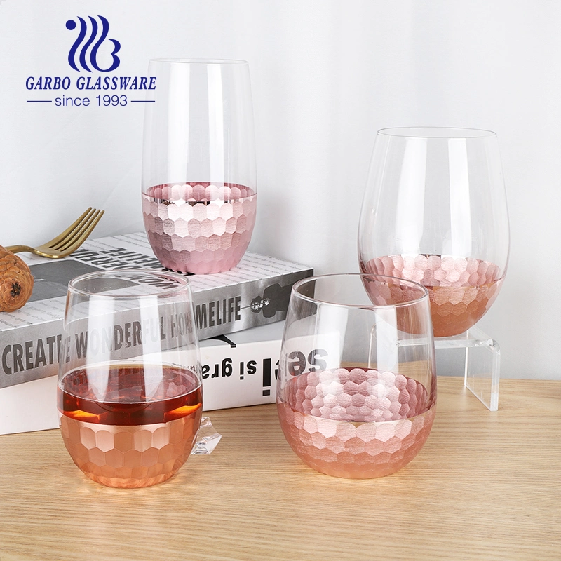 Copa de vidrio de lujo con E-Plating Honeycomb agua potable Glassware