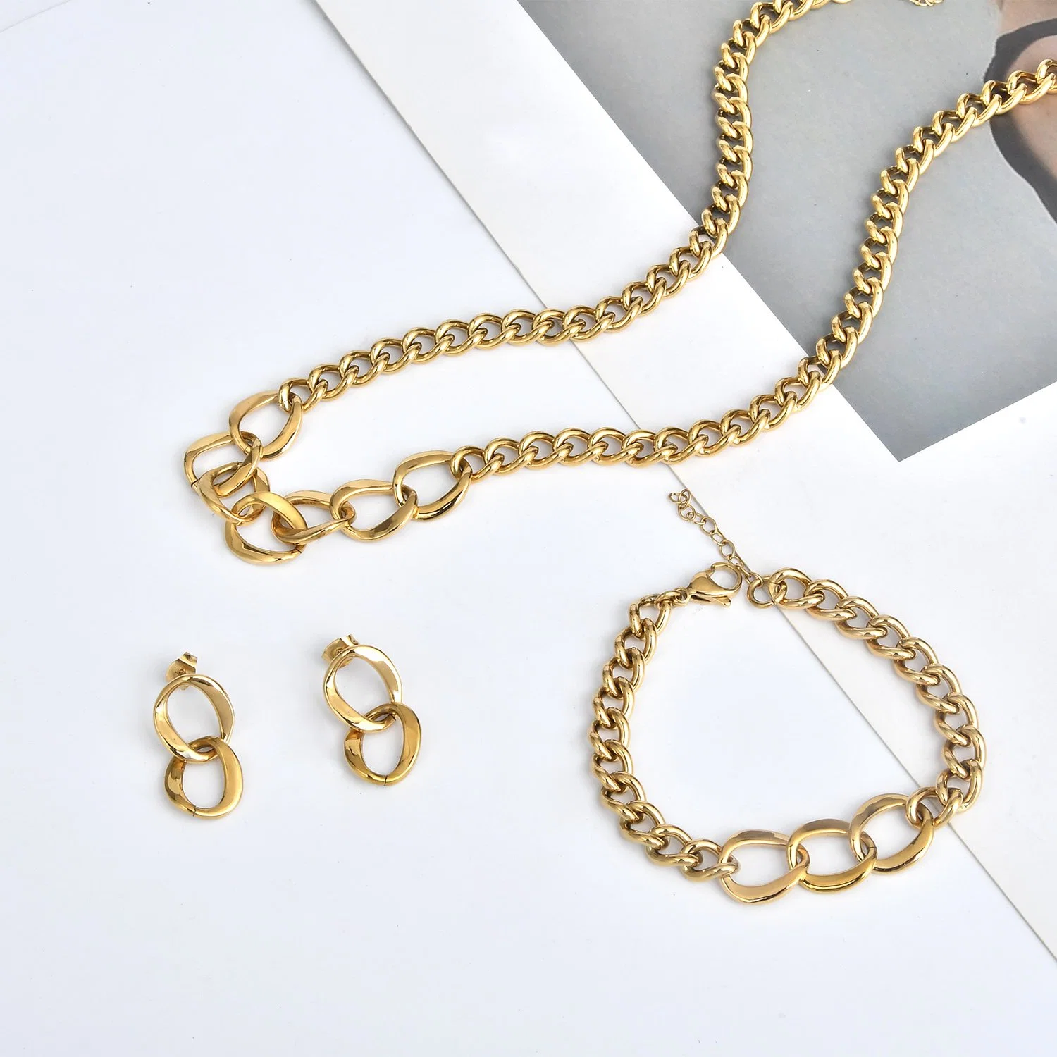 Fashion Gold Plated Stainless Steel Jewelry High Quality Charm Cuban Chain for Jewelry Set Design
