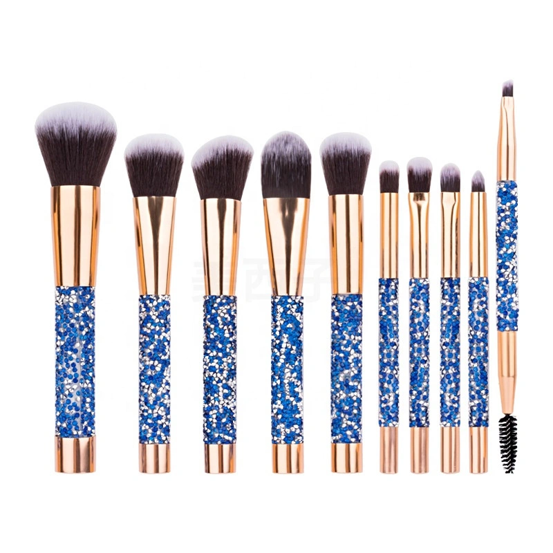 Bling Crystal Handle Diamond Makeup Brushes 10PCS Glitter Make-up Brush Set